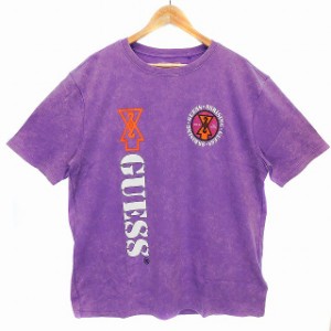 【中古】未使用品 ゲス GUESS 19 GUESSx88RISING Tシャツ 半袖 ウォッシュ加工 ロゴ プリント S 紫 メンズ