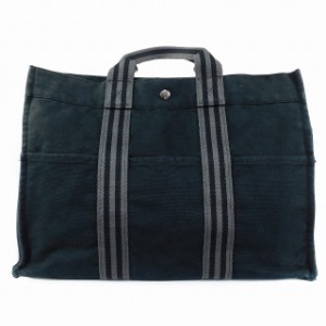 【中古】エルメス HERMES フールトゥMM トートバッグ ハンドバッグ コットン キャンバス フランス製 黒 ブラック 鞄