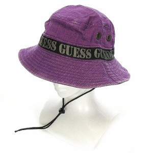 【中古】未使用品 ゲス GUESS 19AW GUE88RISING サファリハット バケットハット ロゴ 紫 バケハ メンズ レディース