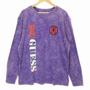 【中古】未使用品 ゲス GUESS 19AW GUE88RISING Tシャツ 長袖 クルーネック ロンT ムラ染 バックプリント M 紫 メンズ