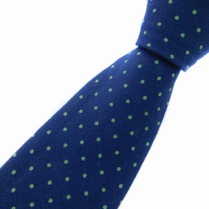 【中古】ミラショーン ネクタイ レギュラータイ イタリア製 ウール 水玉 ドット 紺 緑 ネイビー グリーン 小物 メンズ