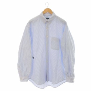 【中古】ノーティカ NAUTICA ダブルボタンシャツ ストライプ 刺繍 長袖 L 水色 /DK メンズ