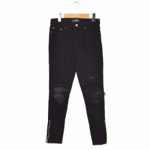 【中古】アミリ AMIRI デニムパンツ ジーンズ ダメージ加工 ストレッチ バイカー スキニー 裾ジップ 26 黒 ブラック