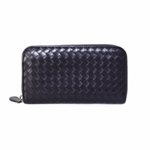 【中古】ボッテガヴェネタ BOTTEGA VENETA 長財布 ロングウォレット イントレチャート ラウンドジップ レザー 黒