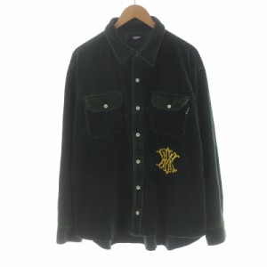 【中古】MYne 22AW コーデュロイシャツ CORDUROY SHIRT 長袖 オーバーサイズ ロゴ刺繍 M 緑 黄 G09SH018 /SI29