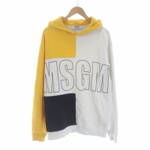 【中古】エムエスジーエム MSGM パーカー スウェット 長袖 フード ロゴ S 白 ホワイト 黄色 イエロー 黒 /SI16