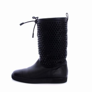 【中古】クリスチャンルブタン Leather Surlapony Spiked Mid Calf Boots スパイク ミッドブーツ レザー 44 29cm 黒