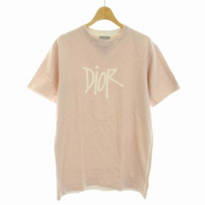 【中古】ディオールオム Dior HOMME  ステューシー STUSSY ロゴプリント Tシャツ 半袖 クルーネック XS ピンク