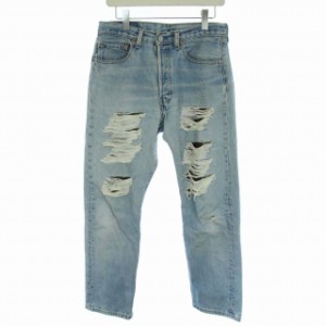 【中古】リーバイス Levi's 501 6501-0193 デニムパンツ ジーンズ ダメージ加工 カモフラ USA製 W31 L28 水色