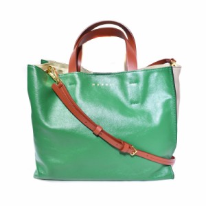 【中古】マルニ MARNI MUSEO SOFT 2way トートバッグ ショルダーバッグ 緑 グリーン ベージュ SHMP0069U0-P2644