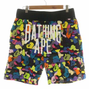 【中古】アベイシングエイプ A BATHING APE ショートパンツ ハーフパンツ 総柄 M マルチカラー ピンク 黒 黄