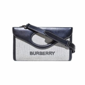 【中古】バーバリー BURBERRY フォールドオーバー ポケットバッグ ショルダーバッグ キャンバス 黒 ブラック メンズ