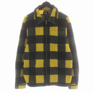 【中古】ステューシー STUSSY フリースジャケット チェック ジップアップ M 黄色 イエロー 黒 ブラック /YI26 メンズ