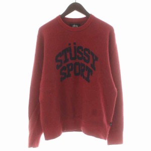 【中古】ステューシー STUSSY ニット セーター プルオーバー ウール混 カシミヤ混 ロゴ 長袖 S 赤 レッド メンズ