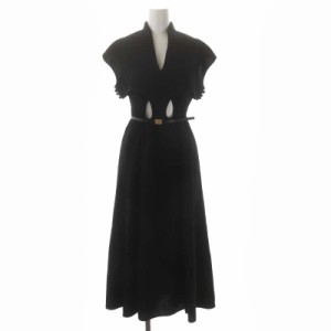 【中古】マメクロゴウチ 22SS フレアホールドドレス ワンピース ロング フレンチスリーブ ベルト付き 1 黒 ブラック
