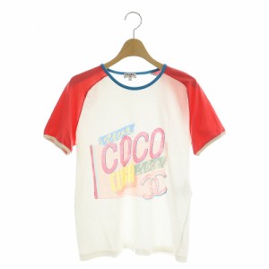 【中古】シャネル CHANEL P55 キューバ ココマーク Tシャツ 半袖 プリント S 白 ピンク ホワイト /MF ■OS レディース