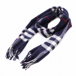 【中古】バーバリー BURBERRY マフラー カシミヤ100% チェック フリンジ 紺 ネイビー /KH メンズ レディース