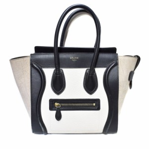 【中古】セリーヌ CELINE ラゲージ マイクロショッパー トートバッグ ハンドバッグ レザー バイカラー 白 ホワイト