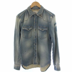 【中古】タバニティーソージーンズ TAVERNITI SO JEANS デニムシャツ 長袖 スタッズ USED加工 M インディゴ メンズ