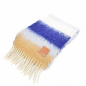 【中古】ロエベ LOEWE マフラー STRIPE MOHAIR ストライプ モヘア ?? ブルー ☆AA★ メンズ