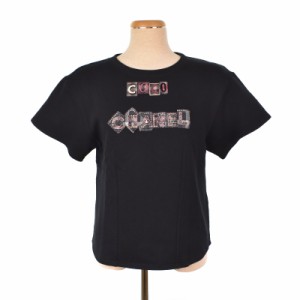 【中古】シャネル CHANEL 22年クルーズ Tシャツ カットソー スウェット トレーナー 半袖 ロゴ 38 黒 P71283V62077