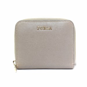 【中古】フルラ FURLA バビロン ラウンドジップ 二つ折り財布 コンパクトウォレット レザー グレージュ ■OF