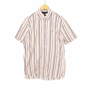 【中古】トミーヒルフィガー TOMMY HILFIGER シャツ 半袖 ストライプ S 白 ホワイト メンズ