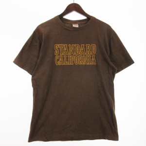 【中古】スタンダード カリフォルニア Tシャツ カットソー 半袖 クルーネック ロゴプリント コットン 茶 ブラウン L