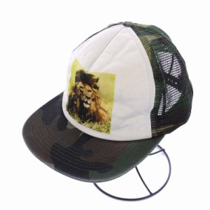 【中古】SUPREME 15SS Lion Mesh Back 5 Panel cap ベースボールキャップ 迷彩 カモフラ カーキ ホワイト 白 メンズ