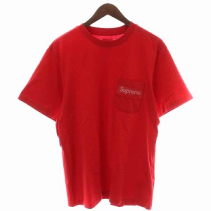 【中古】シュプリーム SUPREME 19SS Mesh Stripe Pocket Tee Tシャツ カットソー ロゴポケット 半袖 S 赤 レッド