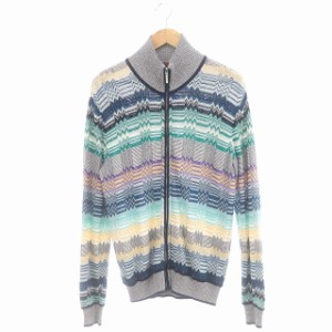 【中古】ミッソーニ MISSONI ジップアップニットジャケット 総柄 薄手 リネン混 52 マルチカラー /DO ■OS ■SH メンズ