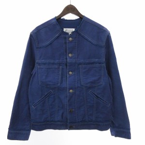 【中古】マルタンマルジェラ 10 1 23年製 MMA SPORTS JACKET ノーカラーコットンデニムジャケット Gジャン 紺 46 S位