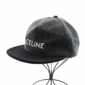 【中古】セリーヌ CELINE キャップ 野球帽 帽子 ロゴ刺繍 ウール L グレー 896C 2AUU5 10GB /AN6 ■OH メンズ