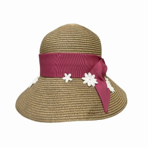 【中古】トッカ TOCCA LACE RIBBON HAT レース リボン ハット 花モチーフ 麦わら帽子 ベージュ ピンク レディース