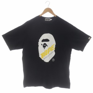 【中古】A BATHING APE ゴリラ Tシャツ カットソー クルーネック プルオーバー 半袖 プリント L 黒 白 黄 /SI32