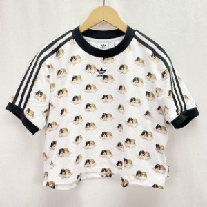 【中古】アディダス adidas FIORUCCI スウェット トレーナー 半袖 総柄 白 ホワイト 2XOT レディース