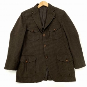 【中古】バーバリー ロンドン BURBERRY LONDON テーラードジャケット 上着 長袖 胡桃ボタン キャメル混 牛革 茶 ブラウン L メンズ