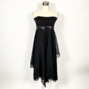 【中古】グレースコンチネンタル GRACE CONTINENTAL ドレス ワンピース シルク100% フレア ビジュー 黒 ブラック 36 レディース