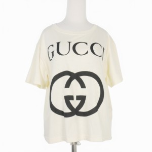 【中古】グッチ GUCCI インターロッキング Gロゴプリント Tシャツ XS ベージュ CA37394 CA14517 CA84937 レディース