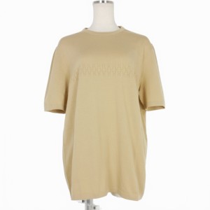 【中古】エルメス HERMES パンチング 半袖 Tシャツ コットンニット カットソー L ベージュ レディース