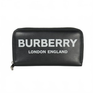 【中古】バーバリー ロンドン BURBERRY LONDON ラウンドファスナー ロングウォレット 長財布 ロゴ プリント 黒