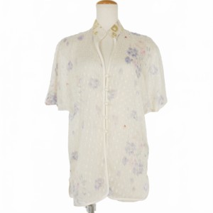 【中古】マメクロゴウチ  Mame Kurogouchi Flower Print Shirt フラワープリント シルクシャツ ブラウス 半袖 1 白