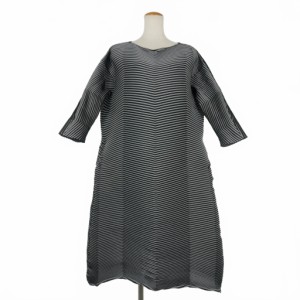 【中古】イッセイミヤケ ISSEY MIYAKE 15AW 3Dスチームストレッチ プリーツ チュニック ワンピース 2 グレー ブラック