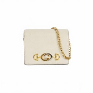 【中古】グッチ GUCCI ZUMI ズゥミ チェーン付き コンパクト レザー ミニウォレット 2つ折り財布 白 オフホワイト