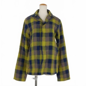 【中古】ワイズ Y's ヨウジヤマモト チェック リネンシャツ ジャケット 黄色 紺 イエロー ネイビー YJ-J07-310