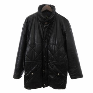 【中古】International Voguer 中綿 レザージャケット コート 牛革 スタンドカラー 黒 ブラック M メンズ