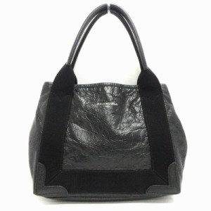 【中古】バレンシアガ BALENCIAGA ネイビーカバス XS ハンドバッグ レザー 542018 黒 ブラック レディース