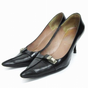 【中古】プラダ PRADA ポインテッドトゥ パンプス ピンヒール パテントレザー ブラック 36.5 23.5cm相当 レディース