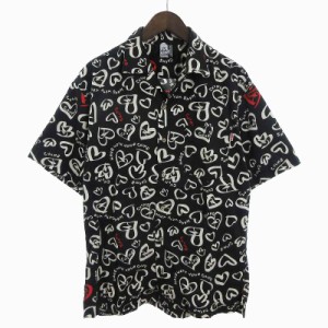 【中古】チャムス CHUMS CHUMLOHA SHIRT チャムロハ シャツ アロハ 半袖 総柄 黒 ブラック系 L メンズ