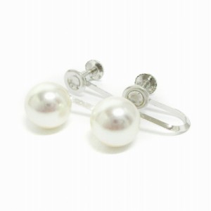 【中古】美品 真珠 パール イヤリング 8mm ネジ式 ホワイト シルバー アクセサリー レディース